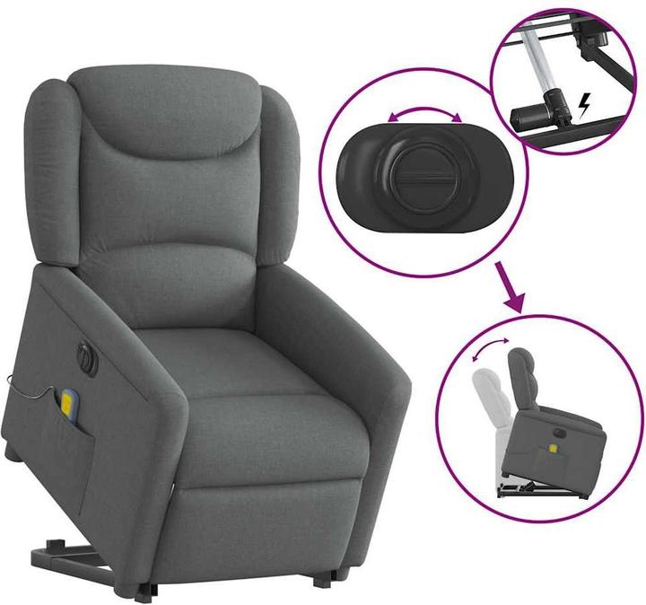 Produktbild vidaXL Elektrischer Massagesessel mit Aufstehhilfe Dunkelgrau Stoff