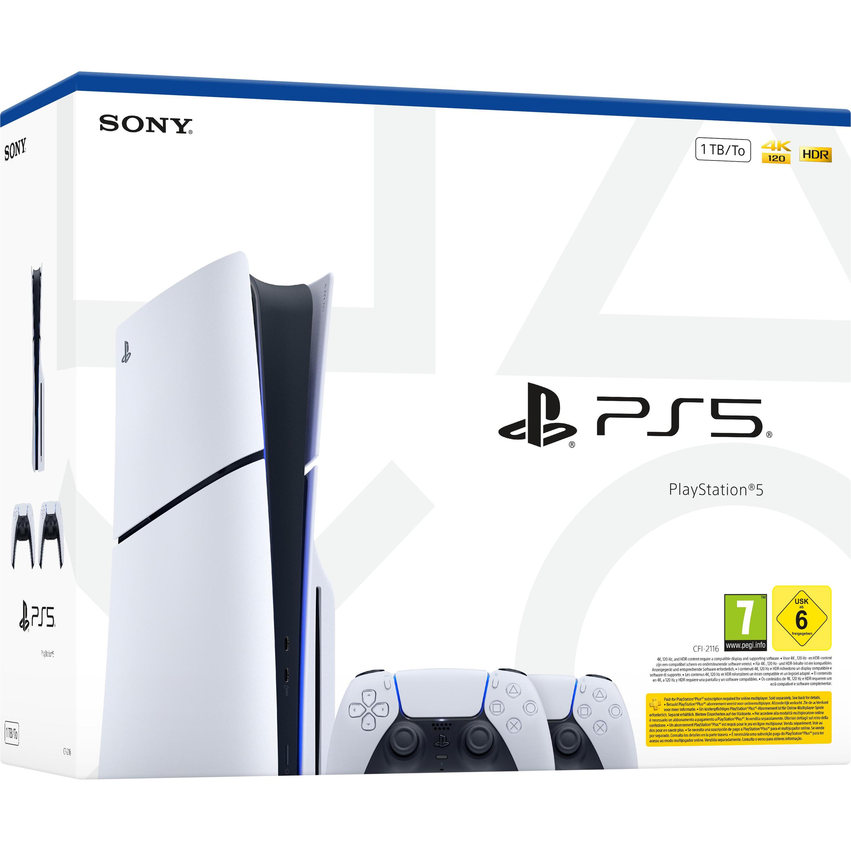 Sony PS5 Konsole SLIM E-Chassis + 2. DS5, Spielkonsole, Schwarz