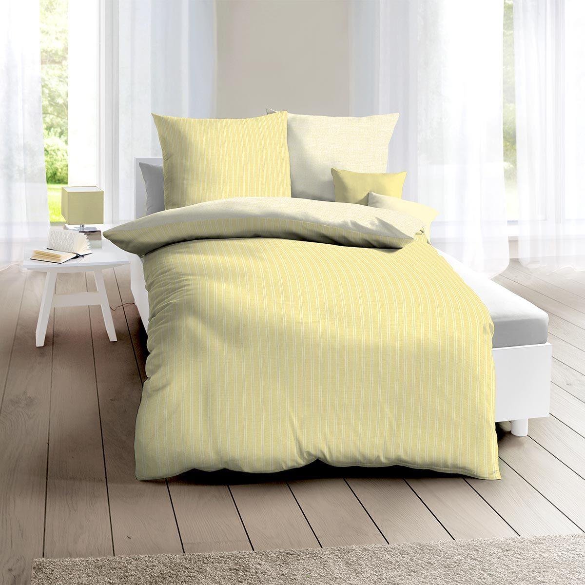Thumbnail - Traumschlaf, Bettwäsche, Mako-Satin Bettwäsche Eternity Combo gelb (Bettwäsche Set, 160x210 cm + 65x100 cm)