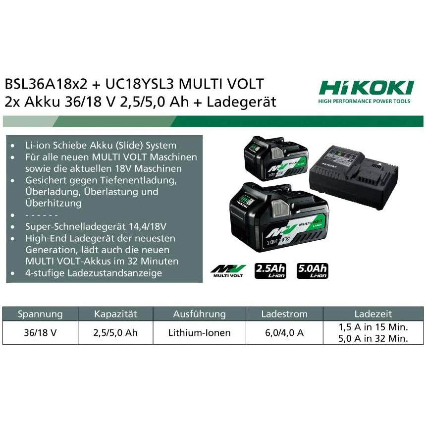 Thumbnail - Hikoki, Werkzeugakku + Ladegerät, Booster Pack UC18YSL3WEZ (36 V)
