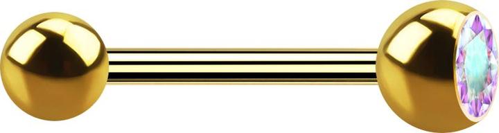 Produktbild Star Piercing Barbell vergoldet mit Kugel und Kugel Kristall multicolor (ohne Messing, Chirurgenstahl 316L)