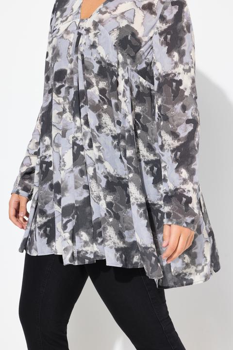 Actual product image Ulla Popken Abstract Print Pleated Tunic Blouse (50, 52)