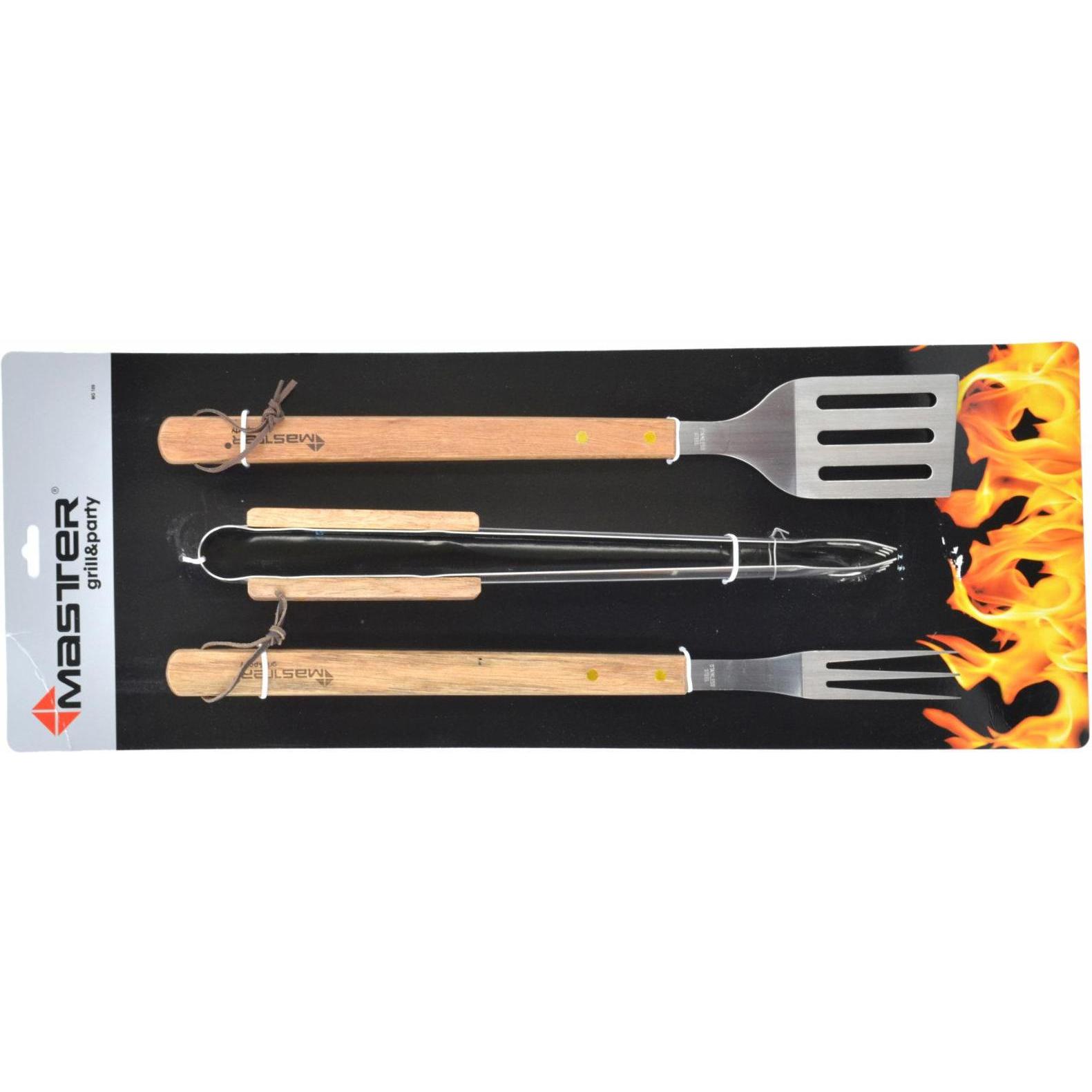 Master, Grillbesteck, 4U-Onlinehandel 3tlg Grillbesteck Set Edelstahl Grillset Grillwender Grillzange Fleischgabel BBQ G...
