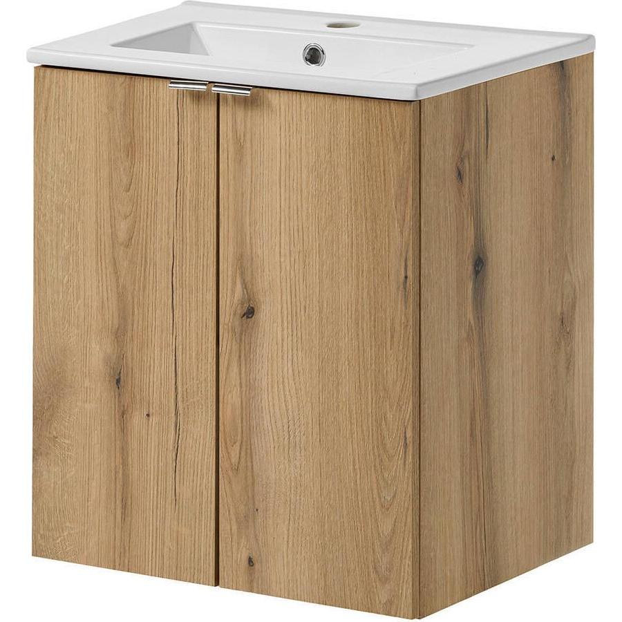 En.Casa, Badmöbelset, Waschtisch Skelbolu mit Türen 50x57x39 cm Eicheoptik