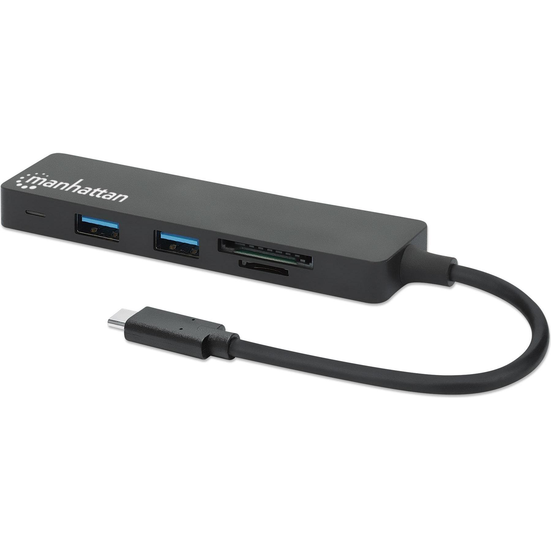 Thumbnail - Manhattan USB 3.0 Hub mit Kartenleser (USB-C, 3 Ports), Dockingstation + USB Hub, Schwarz