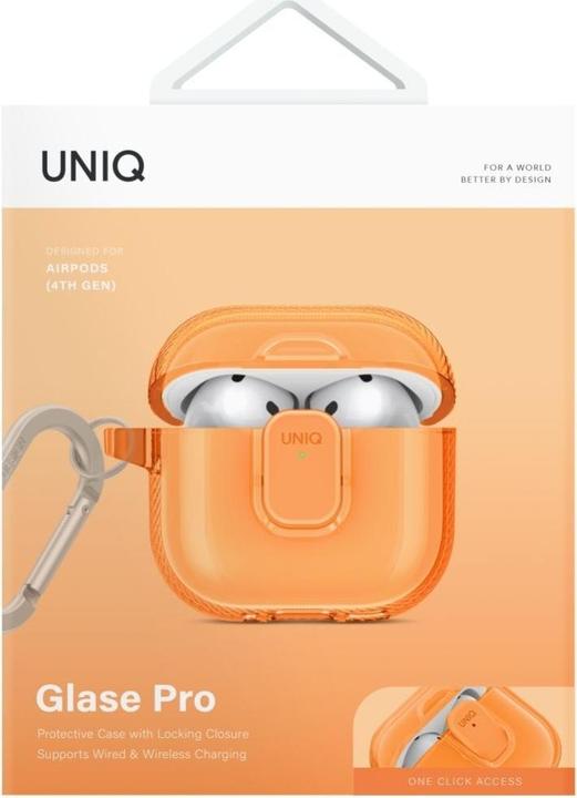 Actual product image Uniq Case Glase Pro for AirPods 4 Lock Case orange (Charging case cover)