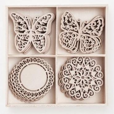 DP Craft Wooden moulds DPCRAFT decorations and butterflies 20 pieces. Dalprint