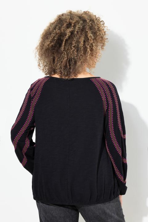 Image du produit Ulla Popken T-shirt à col rond et manches longues, broderie et base élastique (50, 52)