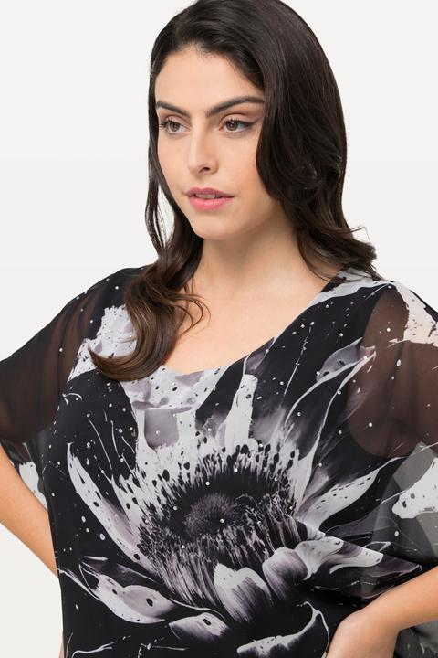 Produktbild Ulla Popken Blusenshirt, doppellagig, Blüten, Rundhals, Halbarm (54)