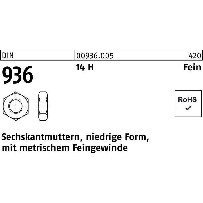 Muttern + Unterlegscheiben, Sechskantmutter DIN 936 M 48 x 3 14 H (M48)