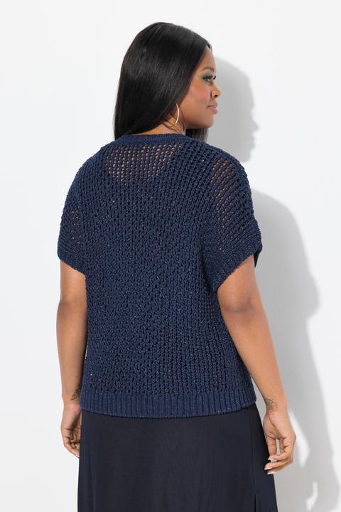 Image du produit Ulla Popken Pull à paillettes, col rond et manches courtes (50, 52)