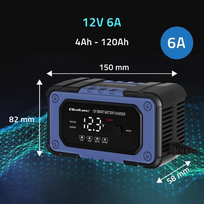 Produktbild Qoltec Prostownik do akumulatora z funkcją naprawy | Inteligentna mikroprocesowa ładowarka| 12V | (12V, 6 A)