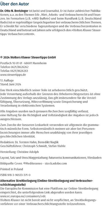 Nährwerte und Zutaten Steuertipps Der VorsorgePlaner (Deutsch, Otto N. Bretzinger, 2024)