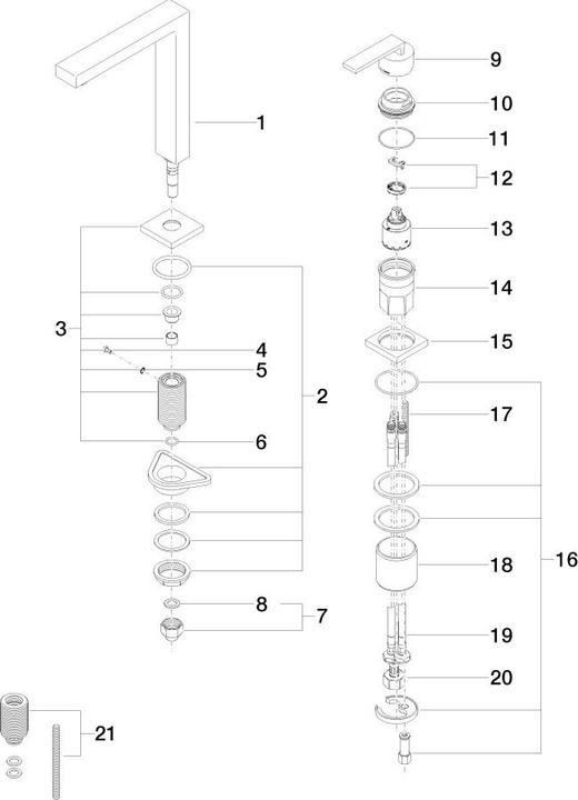 Actual product image Dornbracht kitchen - Lot BAR TAP two-hole mixer with single rosettes, swivel 360 degrees, projection