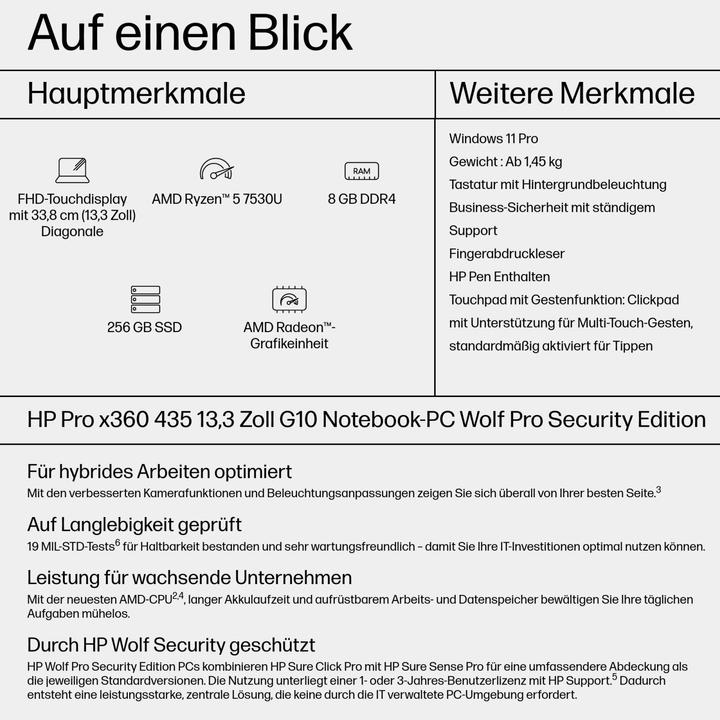 Immagine prodotto HP ProBook x360 435 G10 (13.30", AMD Ryzen 5 7530U, 8 GB, 256 GB, DE)