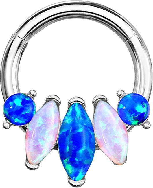 Actual product image Star Piercing Micro Segment Ring hinged silver five opals (Surgical steel 316L, without brass)