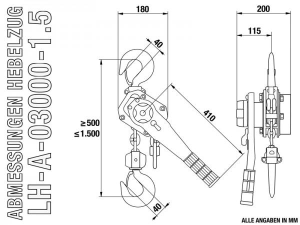 Actual product image Rotek - Hebelzug LH-A-03000-1.5 3,00T 1,5 Meter