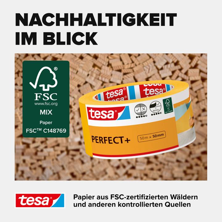 Actual product image tesa Malerkrepp Perfect+, Abdeckklebeband für präzises Abkleben im Innenbereich (50 mm)