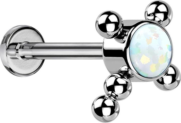 Immagine prodotto Star Piercing Labret Micro Threadless argento palline a croce bianco opale (senza ottone, Titanio)