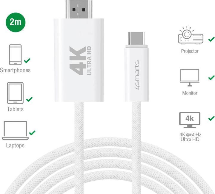 Immagine prodotto 4smarts Cavo da USB-C a HDMI 2m bianco (2 m)