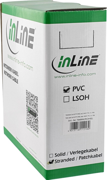 Produktbild InLine Patchkabel Cat.6 S/FTP/PIMF AWG27 PVC weiss 100m zum Konfektionieren (S/FTP, CAT6, 100 m)