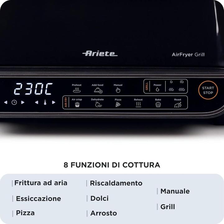 Immagine prodotto Ariete 4635 Air Fryer Grill, Friggitrice ad aria e Griglia, Bistecchiera,1700W, Capacità 8L, Friggi e Grigl