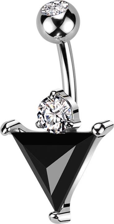 Produktbild Star Piercing Banane silber mit Kugel silber Kristall silber und grosser Dreiecks Kristall schwarz (Messing, Chirurgenstahl 316L)