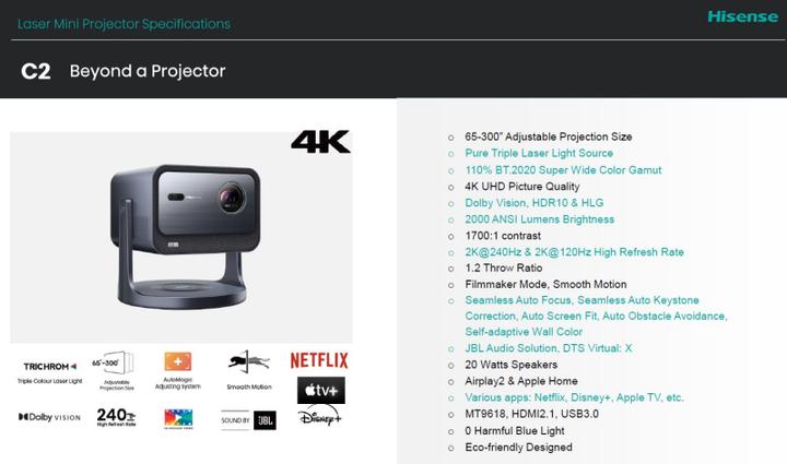 Produktbild Hisense C2 (4K, 2000 lm, 1.2:1)