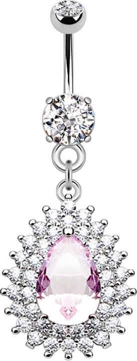 Image du produit Star Piercing Banane argent avec pendentif cristaux à deux lignes et cristal en forme de goutte (Laiton, Acier chirurgical 316L)