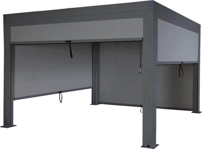Mendler Pergola HWC-L46 with side wall, slatted pavilion roller blind, 11cm aluminium frame, storm-proof (300 cm, 400 cm)