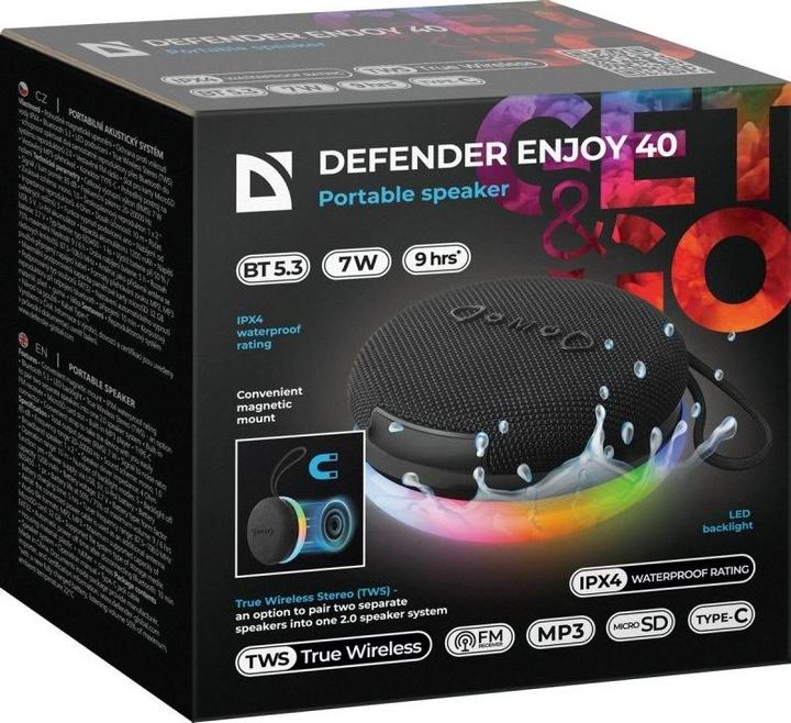 Actual product image Defender GŁOŚNIK ENJOY 40 7W BLUETOOTH 5.3 PODSWIETLENIE LED 65141 (9 h)