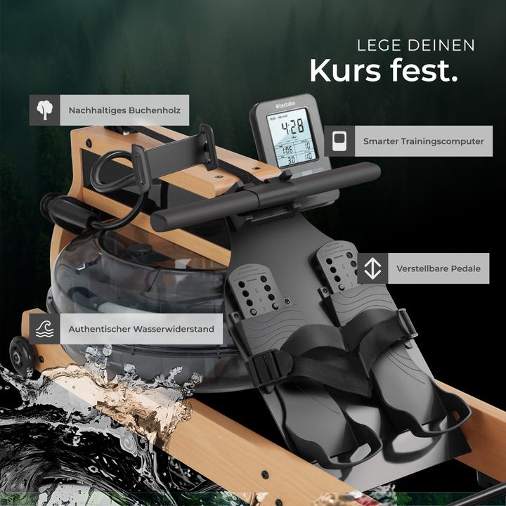 Produktbild tectake Holzrudergerät Titan, klappbar, 150kg belastbar, Bluetooth
