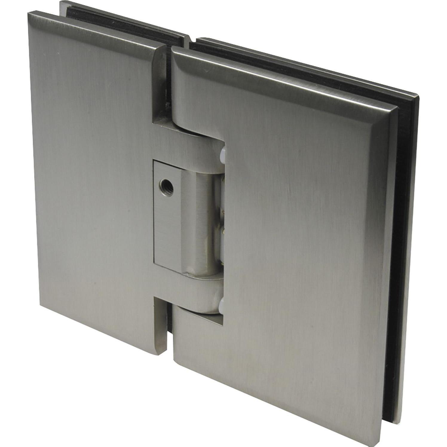 KL Megla, Türbeschlag + Scharnier, Pendeltürbeschlag Chalet-PT Glas-Glas m. Feststell. 90°, Edelstahl-Effekt