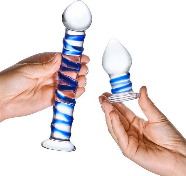 Produktbild Gläs Double Penetration Glass Swirly Dildo & Butt Plug Set 2 pcs