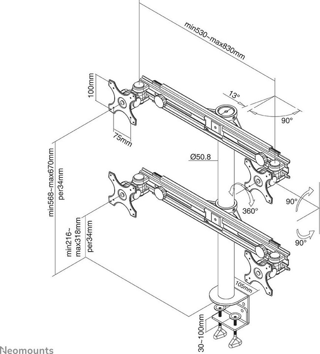 Productafbeelding Neomounts FPMA-D700D4 Monitor Desk Mount (Tabel, 30")