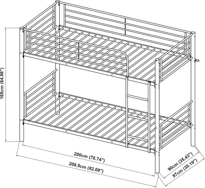Produktbild En.Casa Metall-Etagenbett Soppsar mit 2 Matratzen 200x90 cm Silber (90 x 200 cm)