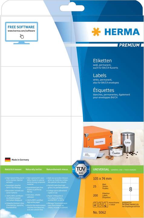 Produktbild HERMA Universal Etiketten A4