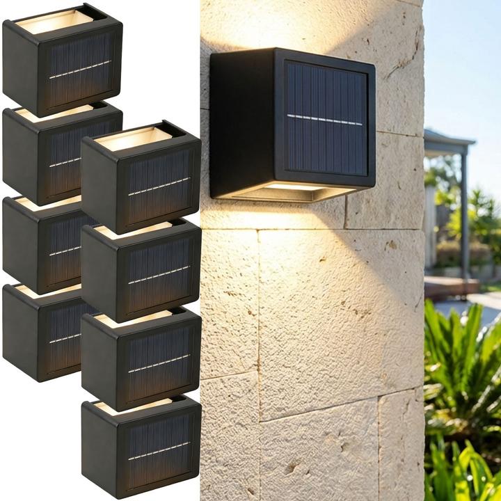 Casativo 8er Set LED Solar Wandleuchte für Aussen: Warmweiss/Kaltweiss Garten-Lampe mit Akku & Sensor (25 lm, IP44)