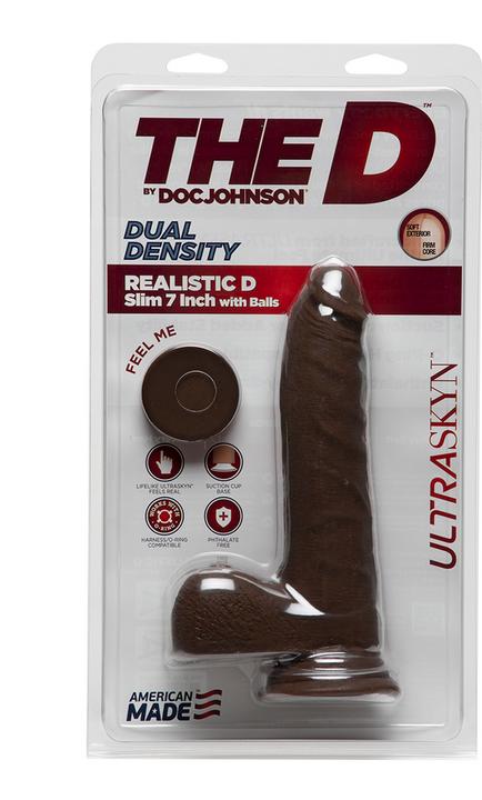 Produktbild Doc Johnson Realistic D - 7 Inch Slim W/Balls - Ultraskyn - Chocolat