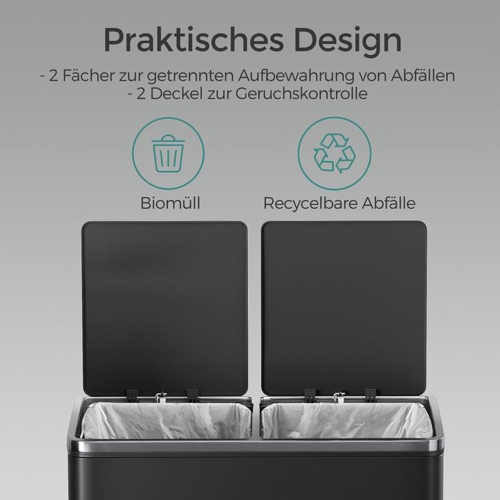 Image du produit Songmics Treteimer 2 x 30 L, Schwarz, Fassungsvermögen: 60 (60 l)