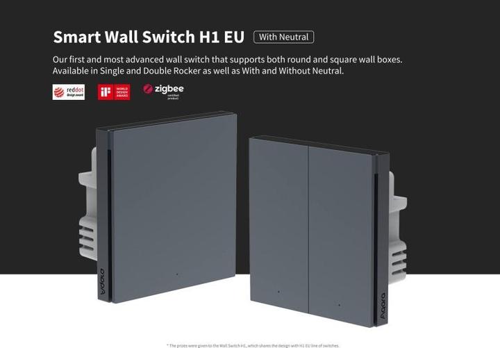 Produktbild Aqara Smart Wall Switch H1 Grau With Neutral, Single Rocker (Zigbee)
