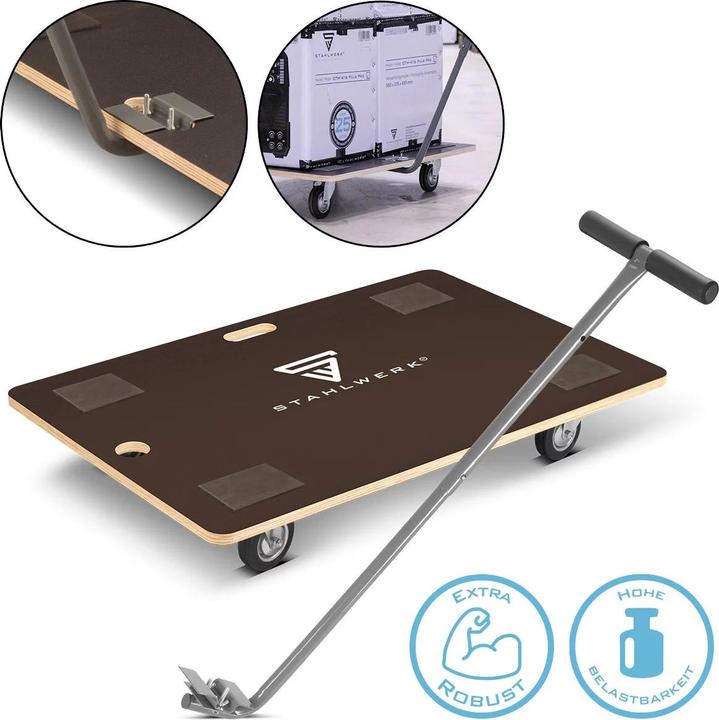 Immagine prodotto Stahlwerk Rollwagen mit Handgriff bis 300 kg 90x60 cm Rollbrett Transportroller (300 kg)