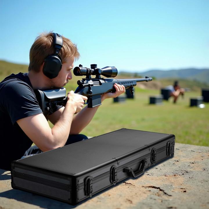 Actual product image Wiltec Black Gun Case with Burl Foam Padding and 4 Locks, for Rifles & Guns 84x34.5x11.7cm