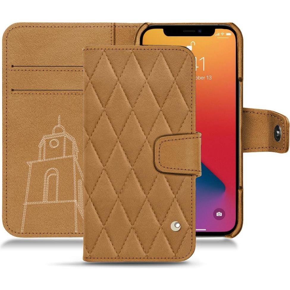 Noreve Lederschutzhülle Wallet (Apple iPhone 13 Pro Max), Smartphone Hülle, Braun