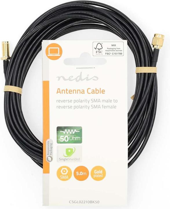 Actual product image Nedis Antenna cable | RP SMA male | RP SMA female | Gold-plated | 50 Ohm | Individually shielded | 5.00 (50 dB, Antenna cable)