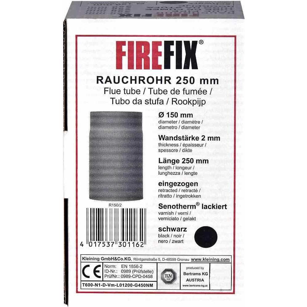 Thumbnail - FireFix, Zubehör Kerzen + Kamin, Ofenrohr 250mm,Ø150mm,sw Wandstärke 2 mm, schwarz