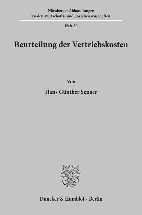 Actual product image Beurteilung der Vertriebskosten. (Hans Günther Senger, 1963)