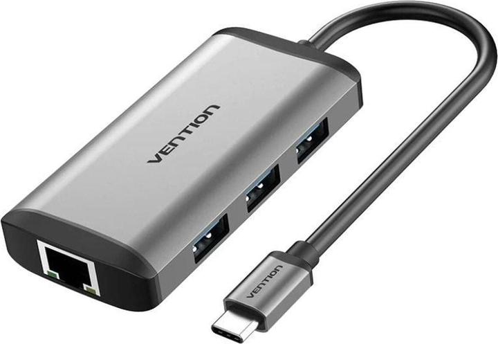 Actual product image Vention USB-C Docking Station to HDMI, 3x USB3.0, RJ45, PD 0.15m CNCHB, grey (USB-C, 6 ports)