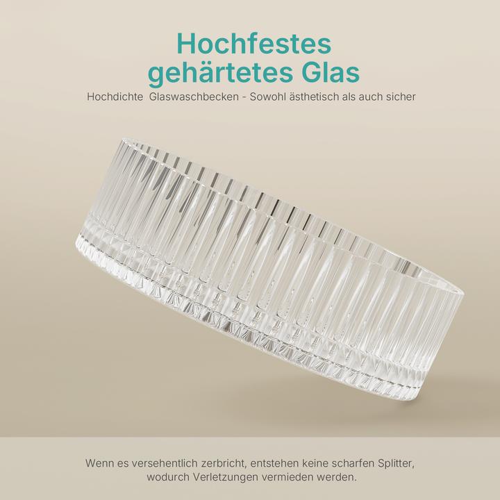 Produktbild Emke Aufsatzwaschtisch Ø40 cm Design-Waschbecken gehärtetes Bleikristallglas Weiss galvanisch (400 mm)