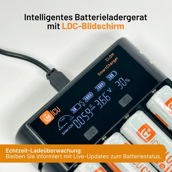 Actual product image ICUserver ICU SmartCharger Ladegerät LiIon, NiMH, NiCd 14500, 16340, 18350, 18650, 21700 (1 pcs., 14500, 16340, 18350, 18650, 21700, 26650, Chargers without battery)